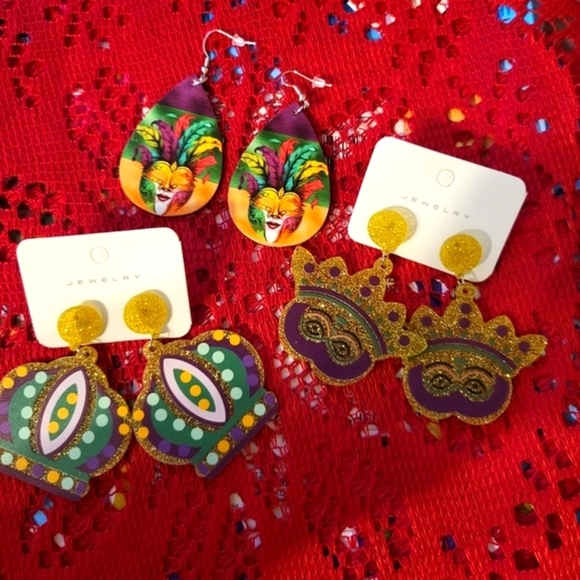 NEW Mardi Gras earrings set of 3 - Picture 6 of 6